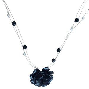 Elegant Black Rose Pendant Statement Necklace Beaded Wire Gothic Fashion Jewelry